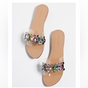 Mystique Agadir Multi Rainbow Leather Slide with Crystals Size 10